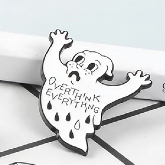 4/$20 Overthink Everything Crying Ghost Enamel Pin - Picture 3 of 3